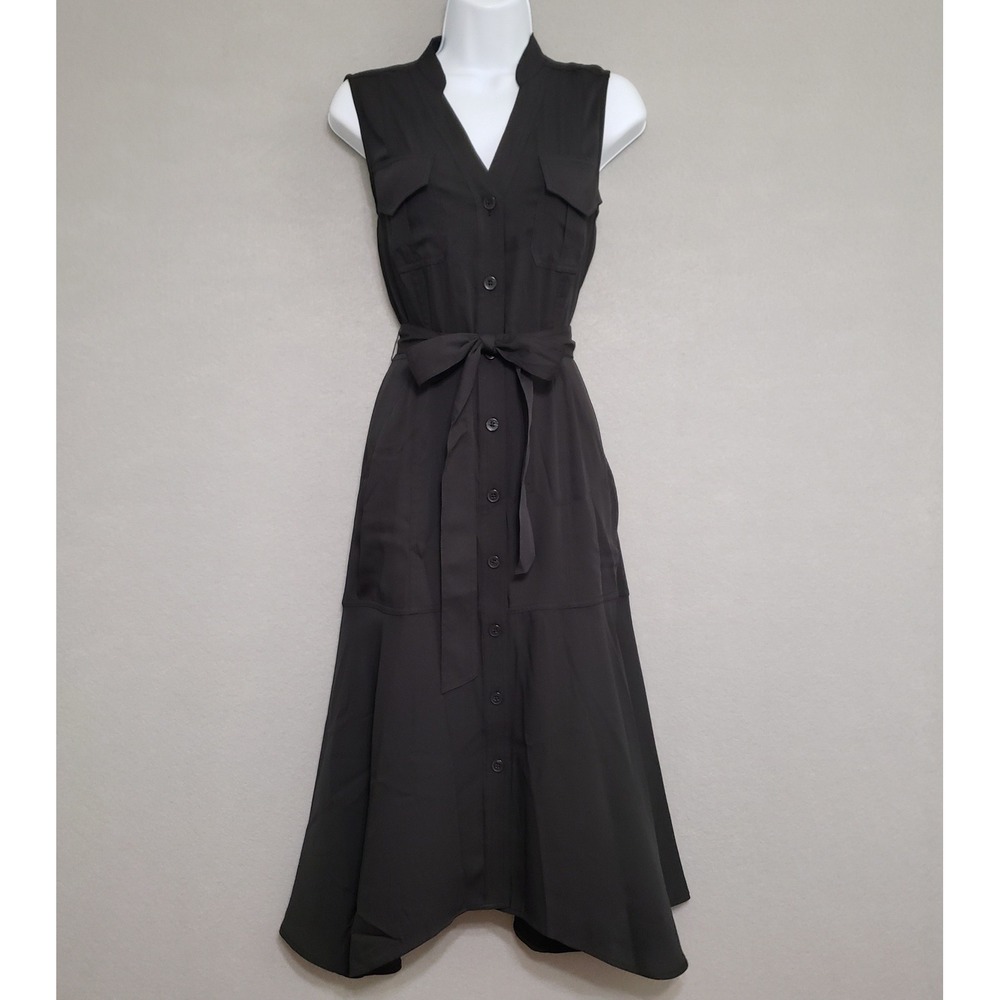 White House Black Market 2 Utility Shirtdress Black Sleeveless Midi Academia NWT